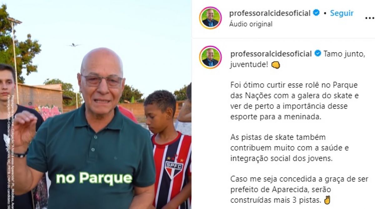 Professor Alcides finge que é descolado e interage com adolescente de skate em post no Instagram